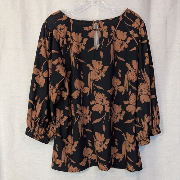 Halogen Womens Size XL Black Brown Floral Knit Top Career Whimsygoth Boho Autumn - Picture 2 of 15